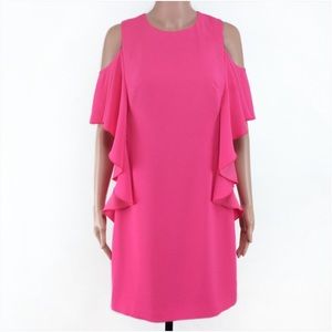 Bright Pink Shift Ruffled Shift Dress Size 4